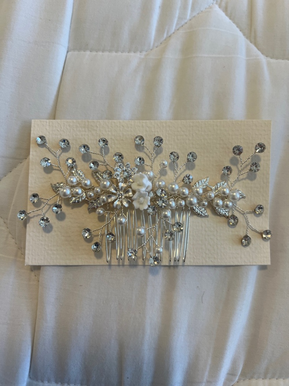 Bridal Pearl & Crystal Hair Comb - Silver and White